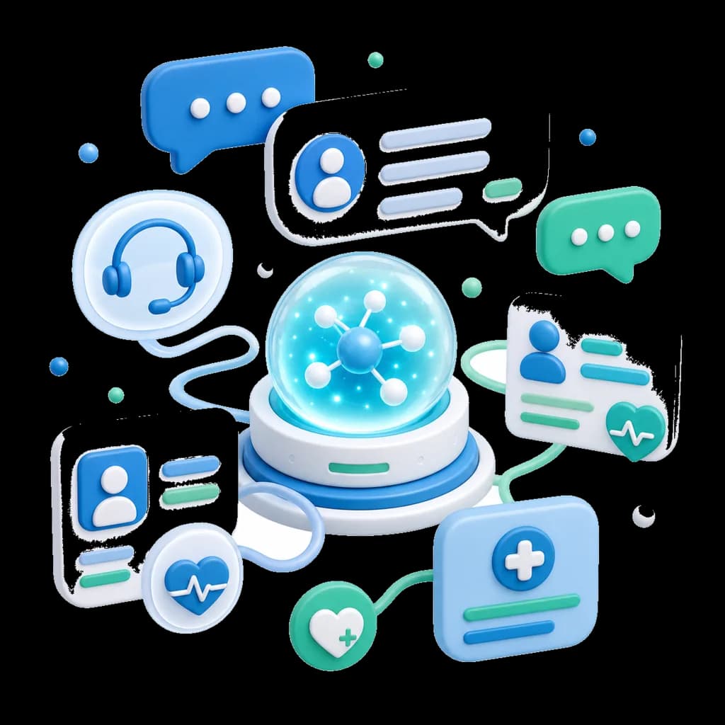 Chat bubbles and patient support cards for website and SMS conversations