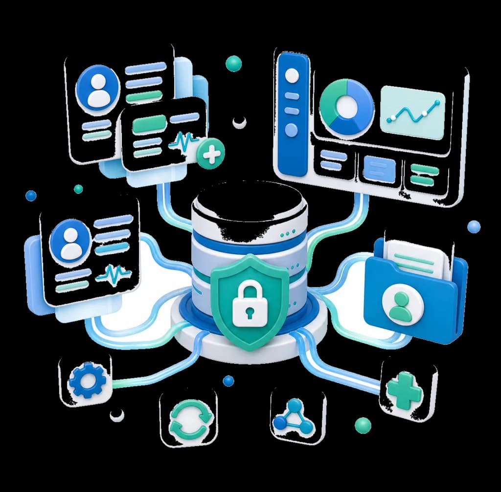 Patient record cards and secure data syncing into an EHR