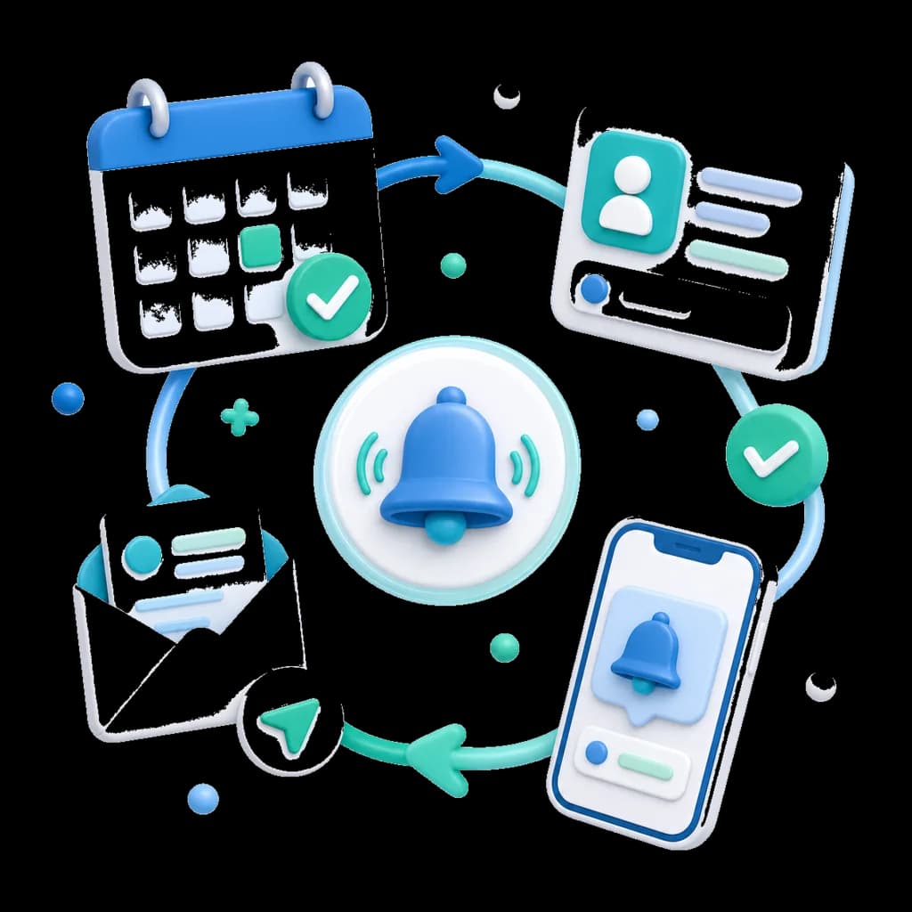 Reminder bell and rebooking flow filling a cancelled appointment slot