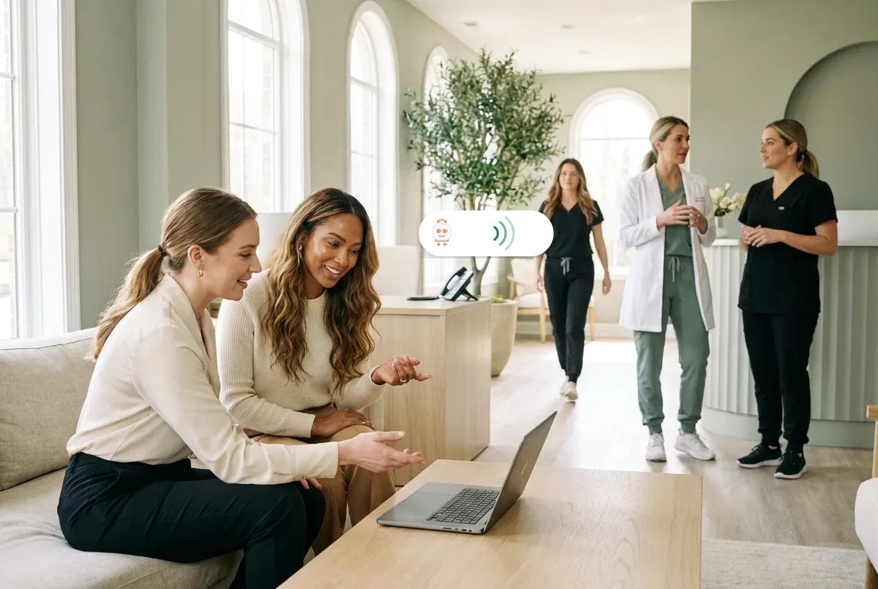 A patient coordinator booking a visit in a med spa
