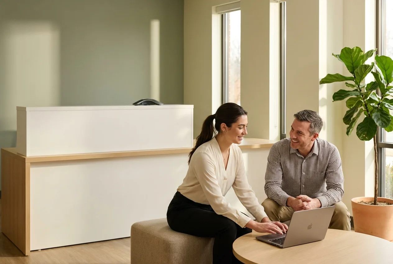 A patient coordinator booking a visit in a clinic